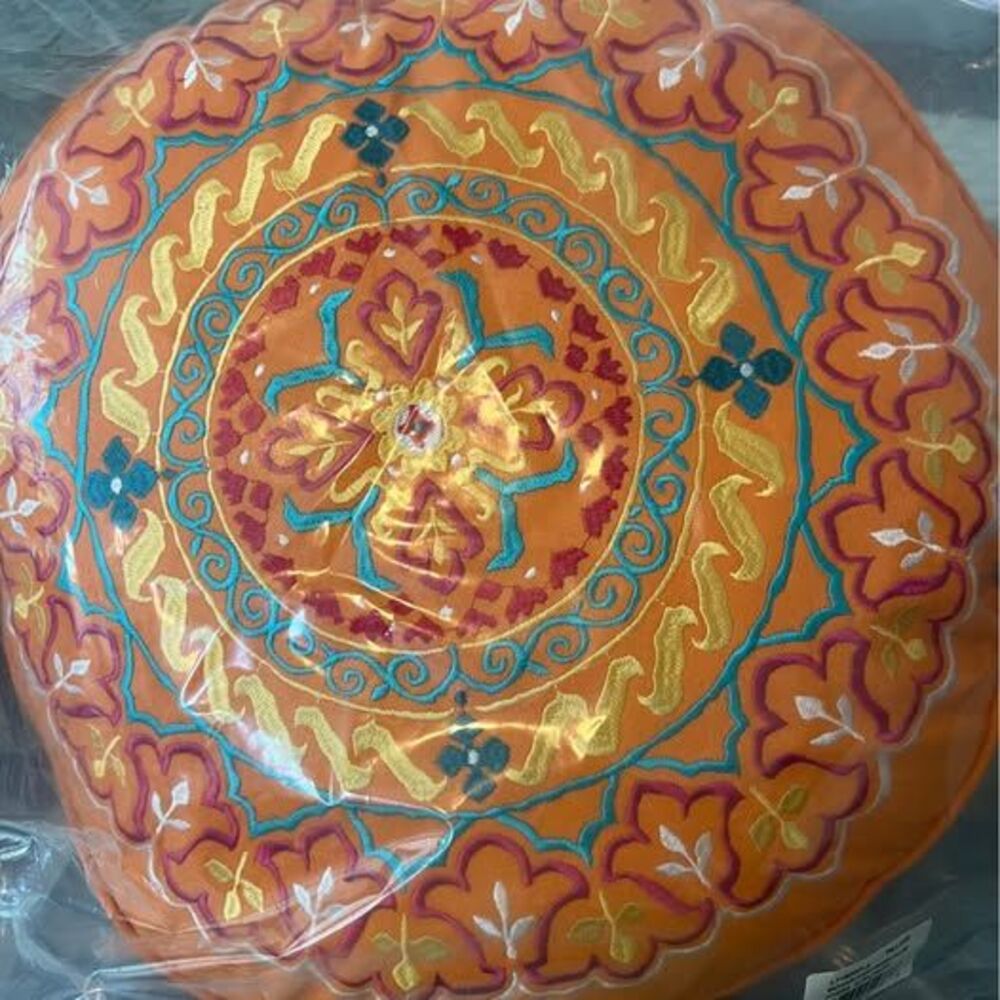 Levtex Home Mackenzie 18” round medallion pillow orange, turquoise, pink, yellow - Picture 2 of 4